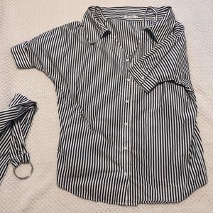 Black & white striped cold shoulder shirt